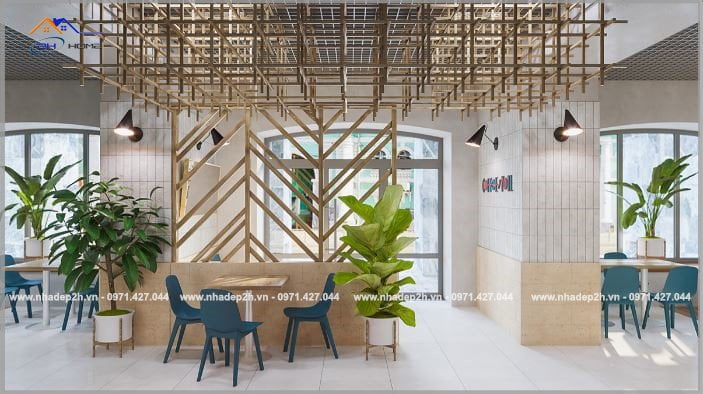 Thiết-kế-thi-công-nội-thất-quán-cafe-80m²-gỗ