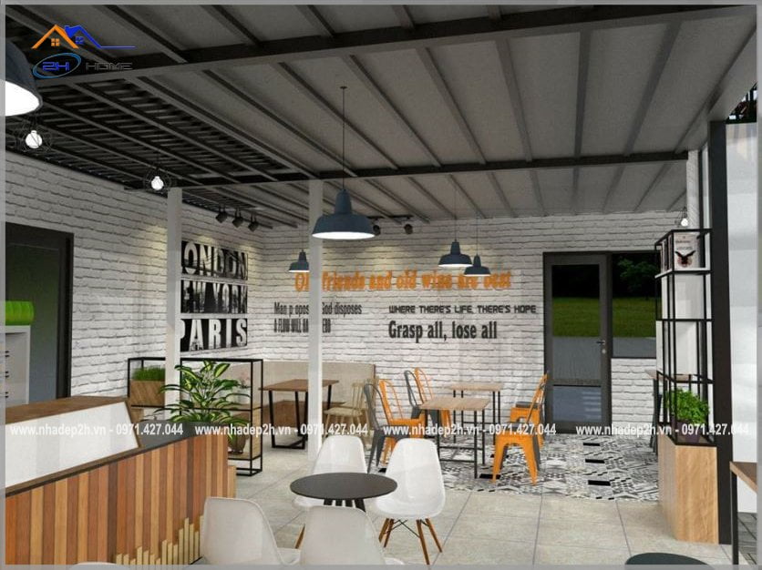 Thiết-kế-thi-công-nội-thất-quán-cafe-92m²-hướng-cửa-ra-vào